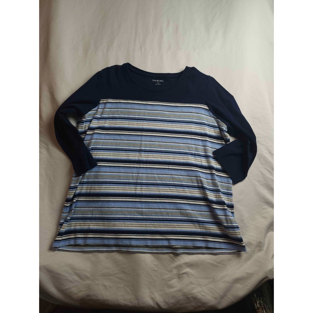 Kim‎ Rogers Striped T Shirt Womens Size 2XL Blue White Coastal Grandma Classic
